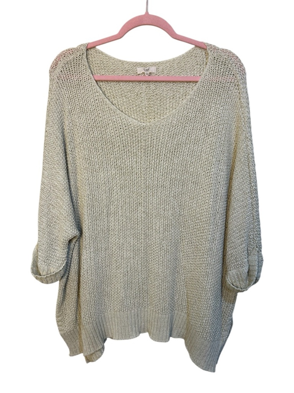 Easel Oatmeal Loose Knit Sweater Oversized Boho Lightweight Pullover 2X - Picture 2 of 9